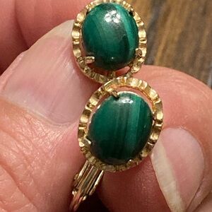 Vintage Malachite Cabochon Screw Back Earrings Gold Tone 1"